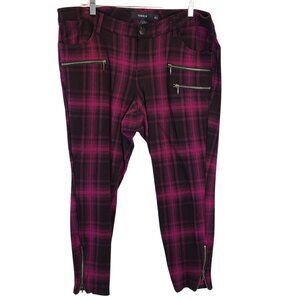 Torrid Raspberry Black Plaid Stretch Pants with Zipper Trim Size 18R EUC